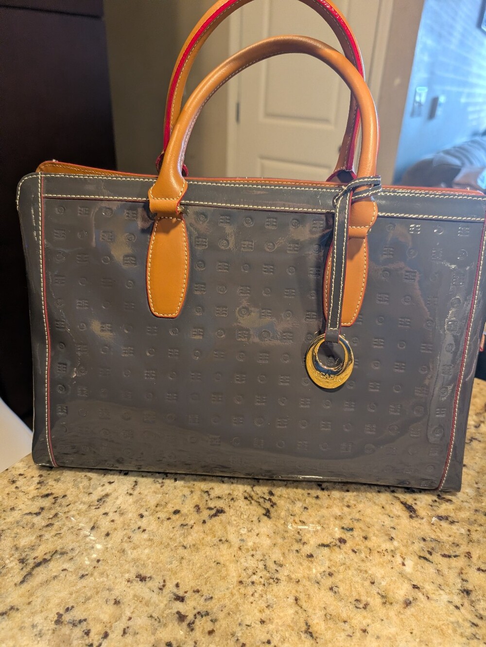 Arcadia Vintage  Gray Patent Leather Embossed Tote